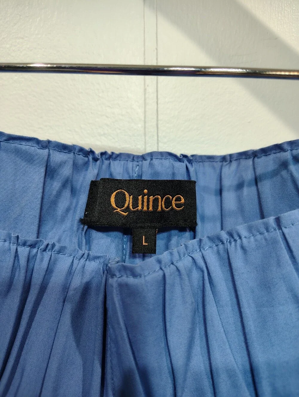 Quince 100% Organic Cotton Poplin Shorts Blue Large L Elastic Waist